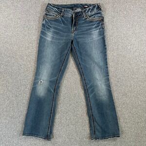 Silver Jeans Co Suki Mid Baby Boot Blue Denim W33‎ L33 Y2K Western Distressed